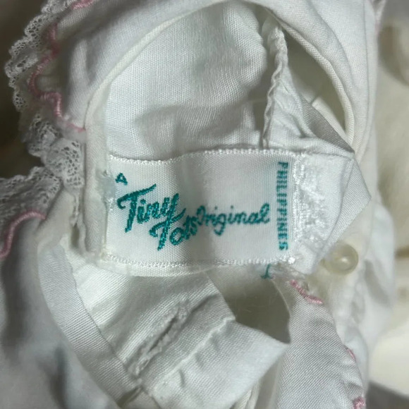 Tiny Tots Original Infant White Embroidered Pink Flowers Dress and Booties - Picture 3 of 9